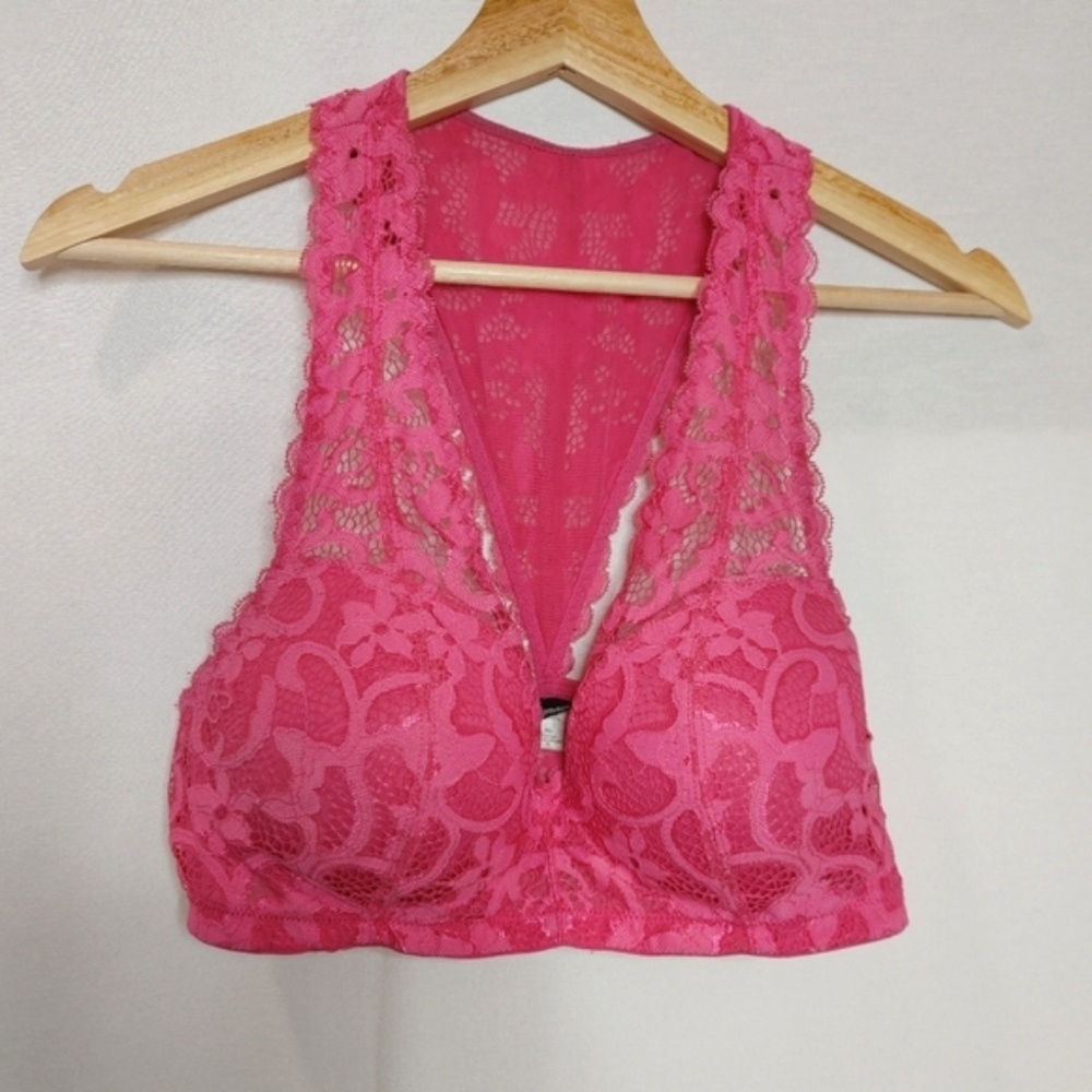 Paramour Abbie Bralette Molded‎ Contour Cups Racerback Hot Pink Lace Small S